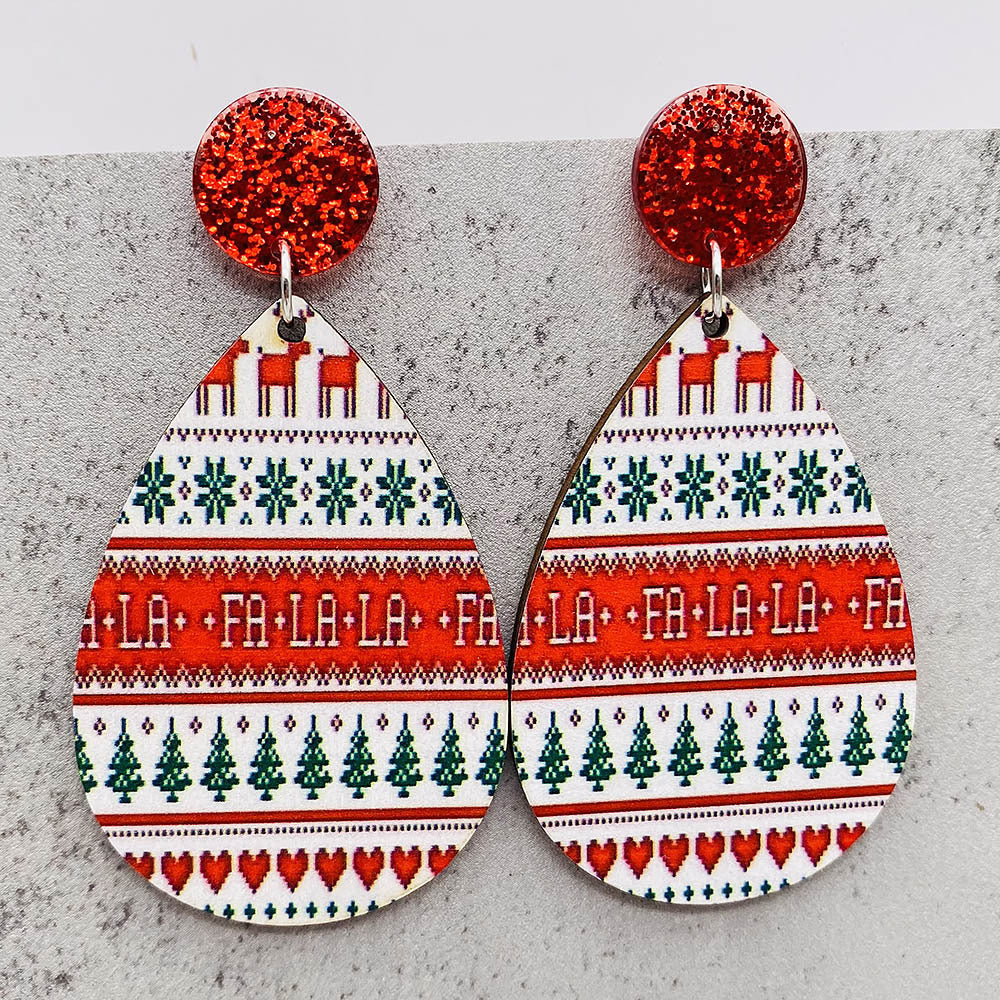 Wholesale Christmas Water Drop Wooden Earrings